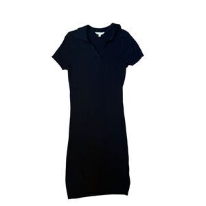 BLACK RIBBED COLLAR DRESS  by Terra & Sky | Size 0X (14W) | Knee-length midi fit
